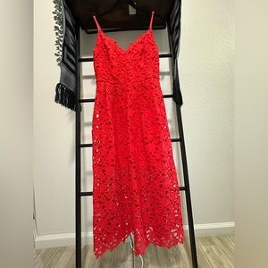 ASTR bright red Lace A-line midi dress